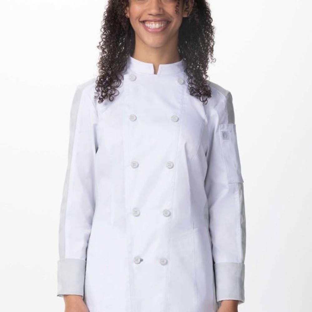 New Chef Works classic double breasted white chef coat top for women white Sz  L